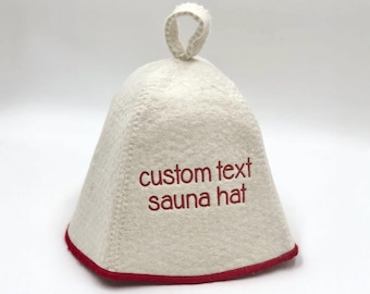 Wool sauna hat with custom text embroidered