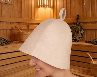 Sauna hat 100% wool, white thick banya cap unisex