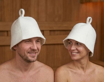 Sauna hats matching set for couples, natural wool spa gift