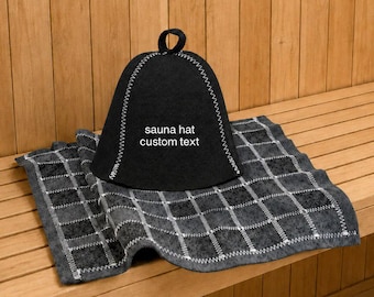 Wool Sauna Hat and Bench Cover, Personalized Banya Gift