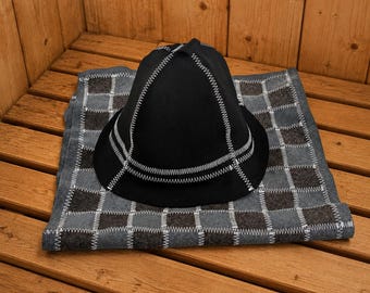 Wool sauna hat and seat mat, banya gift set