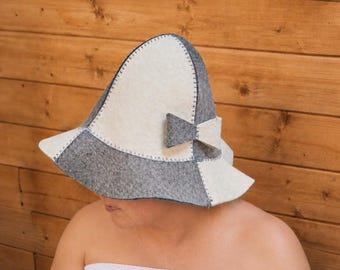 Wool Sauna Hat Women, Roomy Banya Hat for Curly Hair, Natural Felt Cap