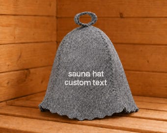Custom sauna hat personalized with embroidery, 100% wool banya cap