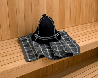 100% Wool Sauna Hat and Bench Mat Set, Heat Protection, Sauna Lover Gift