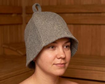 Pure wool sauna hat, dense thick felt, rustic banya hat roomy shape