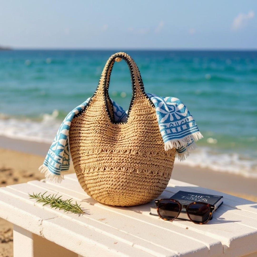 Woven Straw Boho Tote Bag: Large Handmade Beach Shoulder Bag - Etsy