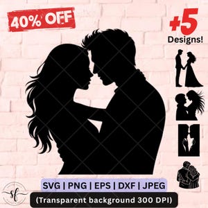 Couple Svg Vectors | Lovers Silhouette Clipart | Romantic Couple PNG, DXF for Cricut & cut files, People Silhouette SVG.