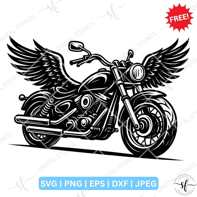 Winged Motorcycle SVG Bundle: Biker Angel Wings Cut Files (digital ...