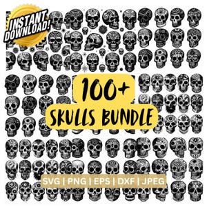 Skull Svg Bundle | Sugar Skull Svg for Cricut | Punisher Skull Svg | Skull Png | Skull Silhouette | Skeleton Svg | Skull Vector Clipart |