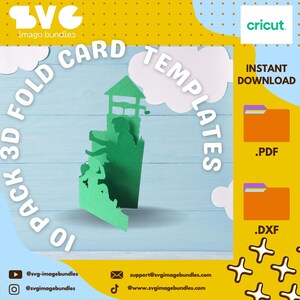 Lot de 10 modèles de cartes pliées en 3D pour créations artistiques en papier Cricut, Silhouette, Cameo, Scan and Cut