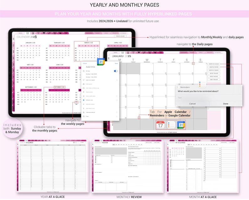 All-in-one Digital Planner 2026 2027 & Undated – Pink Rose Theme ...