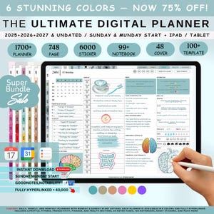 All ine One Digital Planner 2026-2027 & Undated | Fully Compatible with GoodNotes, Notability, iPad | Daily, Weekly, Monthly Planning