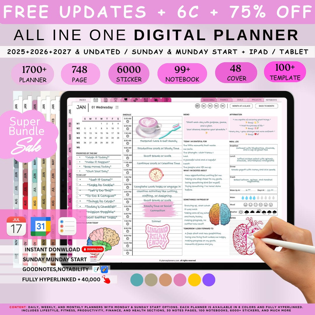All in One Digital Planner for 2026-2027 & Undated | Daily, Weekly ...