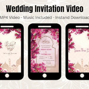Digitale Video-Hochzeitseinladung | elegantes rosa Blumenmuster Bearbeitbare Vorlage | Sofort Download