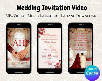 Islamic Wedding Invitation Video | Nikah E-vite, Editable Canva Template (MP4, Instant Download)