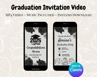 Class of 2025 Graduation Video Invite | Editable Floral MP4 Announcement | Digital Graduation Party Invitation