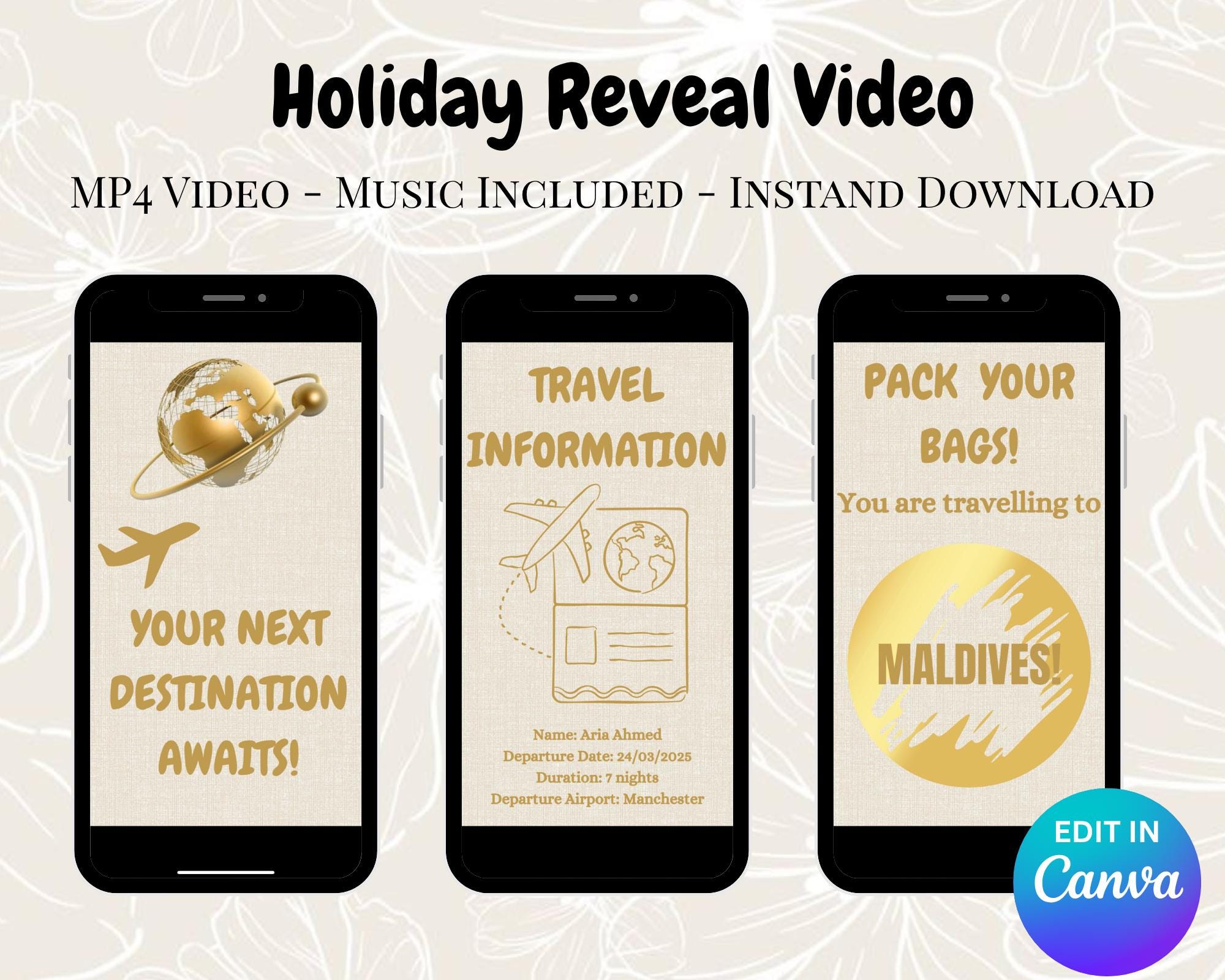 Holiday Reveal Video | Editable Surprise Trip Announcement | Custom Destination Gift | MP4 Download with Music