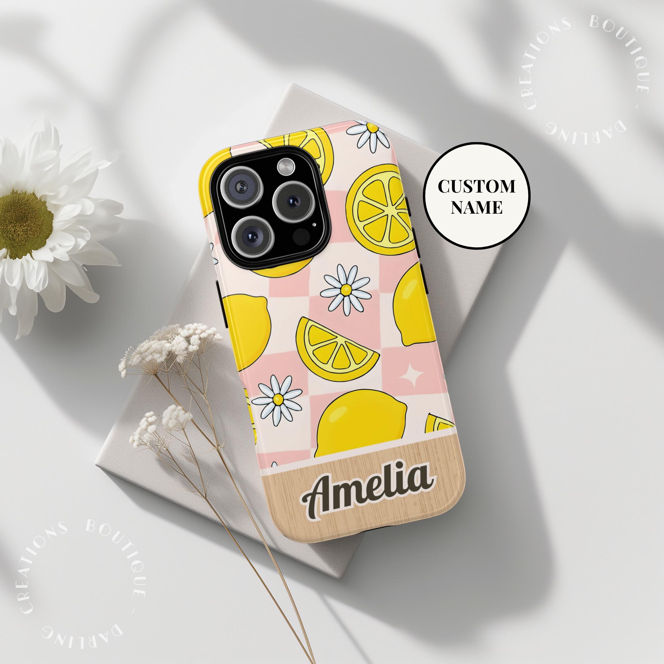 Custom Cottagecore Lemon & Daisy Phone Case for iPhone, Samsung, Pixel – Kawaii Personalized Gift for Her Y2K Pink Soft Girl Aesthetic