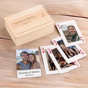 Gepersonaliseerde decks met foto's van koppels, deck van 54 kaarten gepersonaliseerd met een foto van uw gezin of huisdier. Jubileumcadeau.