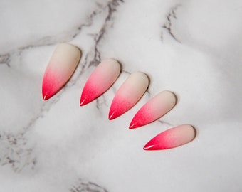 Nezuko Stiletto Pink Ombre Demon Slayer Inspired Press On Etsy