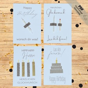 PDF Geburtstag Druckvorlage zum Ausdrucken und Ausschneiden Geburtstagskarte zum Selbermachen Druckvorlage für Mitbringsel- DIY- Kärtchen