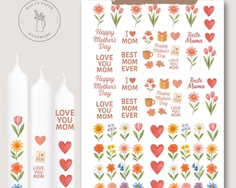 Mother's Day PDF template A4 candle tattoo candle stickers candle designs for Mother's Day Best Mom- Love you Mom- Happy Mothers Day