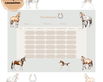 School start bundle horses print template school start invitations for school enrollment, timetable, bookmarks to print out for the school cone
