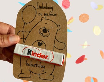 Printable birthday invitation, bear invitation card for children's birthday, template to print and color, PDF invitation