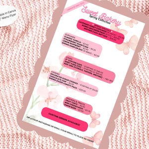 Spring Bakery Menu Template | Editable Canva Flyer | Small Business Price List | 8.5x11” Printable Digital Download