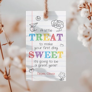 First Day of School Favor Tag A Little Treat To Make Your First Day Sweet Tag Printable Back to School Gift Tag Editable Digital Download