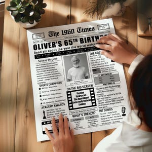 65th Birthday Newspaper Poster: Back in 1960 Sign, Printable Party Decor (Digital Download)