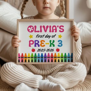 First Day of Pre K Sign Editable Back to School Poster Crayon Theme Printable Sign Personalized Digital Download