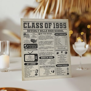 Personalized Class of 1995 Poster - 30th Reunion Gift - 1995 Class Reunion Poster - Year in Review Printable Sign, High School Reunion Decor