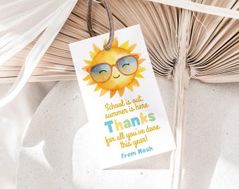 End of School Year Teacher Tag Editable Teacher Appreciation Gift Tag Sunshine Thank You Tag Schools Out Summer End of Year Teacher Tag