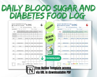 Daily Blood Sugar Food Log, Diabetes Tracker (Printable & Notion)