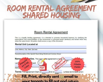 Room Rental Agreement Template, Printable Tenancy Contract (Fillable & Downloadable)