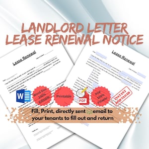 Carta de renovación de contrato de arrendamiento, Aviso de renovación de contrato de arrendamiento, Notificación de renovación de contrato de arrendamiento, Aviso de prórroga de contrato de arrendamiento, Documento de MS Word editable, Formulario PDF rellenable