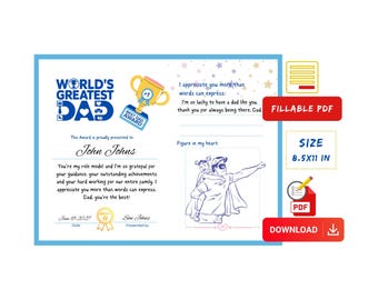 Dad Award Fillable Certificate, Personalized Father's Day Gift (PDF)