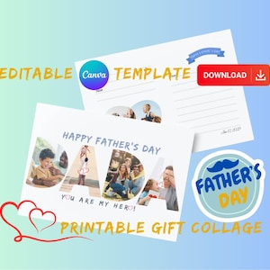 Colagem de fotos para imprimir para o Dia dos Pais, Dia dos Pais, Colagem de fotos do pai, Cartão postal com fotos, Presente para o Dia dos Pais, Presente com foto, Presente personalizado