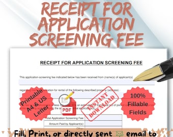 Fillable Tenant Application Screening Fee Receipt (PDF)