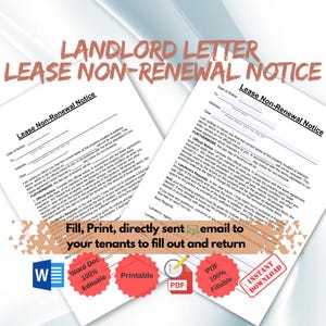 Aviso de no renovación de contrato de arrendamiento para arrendador, no renovación de contrato de arrendamiento, rescisión de contrato de arrendamiento, carta de no renovación de contrato de arrendamiento, PDF 100 % rellenable, Word editable