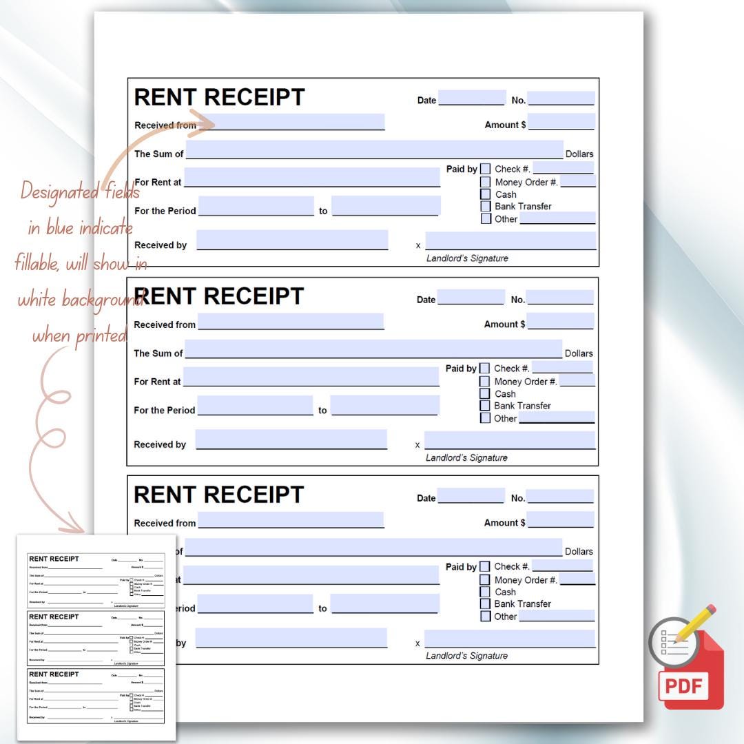 Simple Rent. Report Simple Rent Receipt Template: Fillable, Printable, Downloadable - Etsy