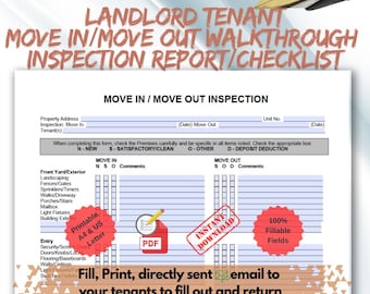 Landlord Tenant Move In/Out Inspection Checklist: Fillable Printable Form