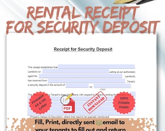 Rental Security Deposit Receipt Form Template, Fillable, Printable, Downloadable