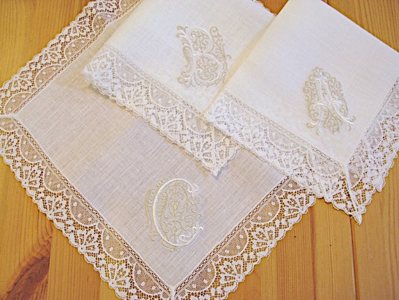 Monogrammed lace sales handkerchiefs