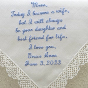 Mother of the Bride Wedding Handkerchief Embroidered and a Perfect Wedding Gift for the Mother of the Bride