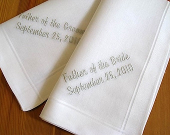 Men's wedding handkerchief personalized with Father of the Bride and wedding date