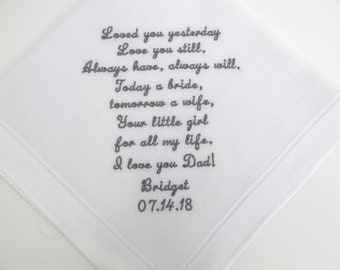 Father of the Bride Gift: Wedding Handkerchief with Wedding Message to Dad with Customized Name and Wedding Date, wedding gift for Dad