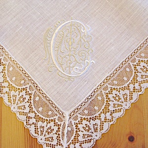 Irish Linen Lace Handkerchief With Classic Zundt Single Initial Monogram - Etsy