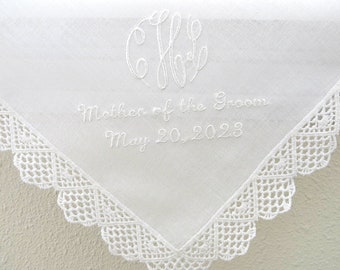 Wedding Handkerchief / wedding hankerchief / Mother of the Bride Handkerchief/ Embroidered Wedding Hankerchief with Monogram